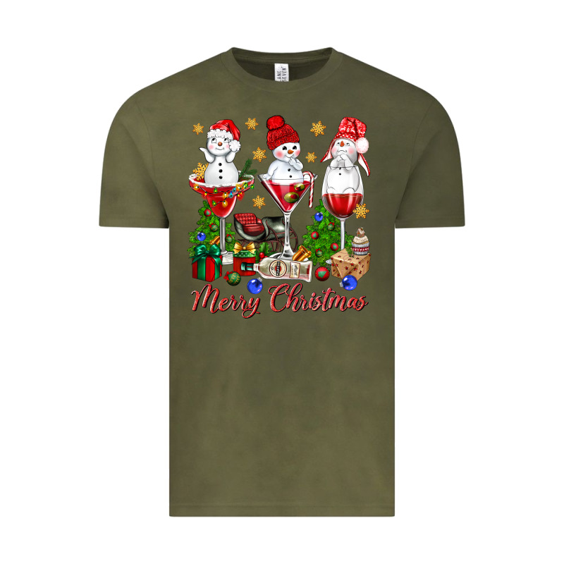 Merry Christmas Wine And Cocktails Vintage Tee by NancyCooperArtShop | Teevron