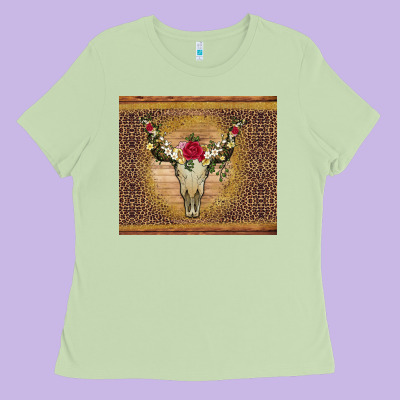 Bull Skull Flowers Glitter And Leopard Ladies Tee Designed By Artiststas