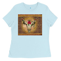 Baby Blue bull skull flowers glitter and leopard Ladies Tee - Artiststas