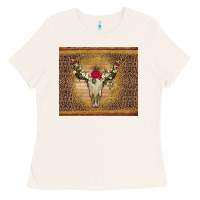 Bone bull skull flowers glitter and leopard Ladies Tee - Artiststas