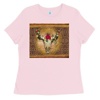 Bubblegum Pink bull skull flowers glitter and leopard Ladies Tee - Artiststas