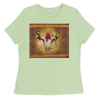 Bull Skull Flowers Glitter And Leopard Ladies Tee | Teevron