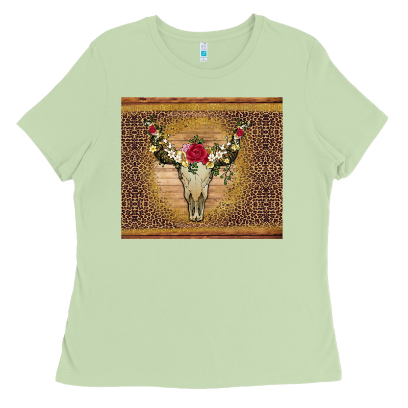 Bull Skull Flowers Glitter And Leopard Ladies Tee by Artiststas | Teevron