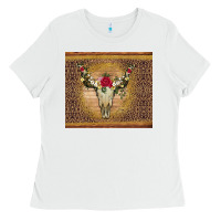 White bull skull flowers glitter and leopard Ladies Tee - Artiststas
