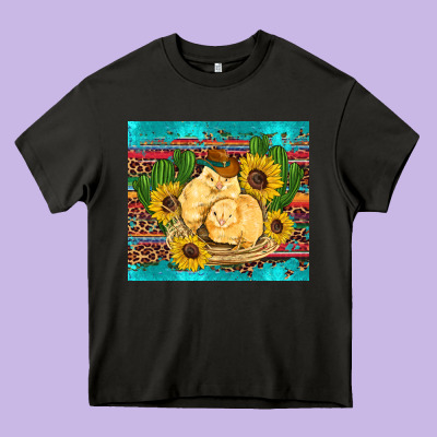 Western Chicks Coop Animals Sunflowers Cactus Serape Leopard Turquoise Heavy Core Tee Designed By Artiststas