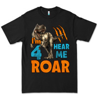 Black i'm four hear me roar dinosaur birthday Premium Tee - LillyAllenDesigns