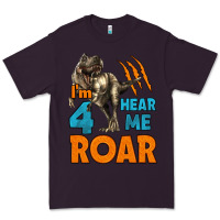 Plum i'm four hear me roar dinosaur birthday Premium Tee - LillyAllenDesigns