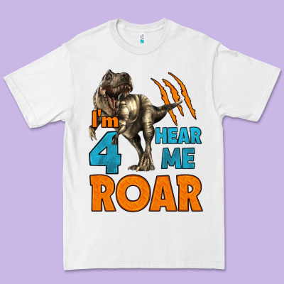 I'm Four Hear Me Roar Dinosaur Birthday Premium Tee Designed By Lillyallendesigns