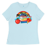 Baby Blue Hello Pre School Ladies Tee - AdoDesignShop