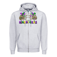 Heather Grey mardi gras skeleton hands Zipper Hoodie - CowGirlArtShop