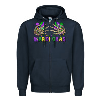 Navy mardi gras skeleton hands Zipper Hoodie - CowGirlArtShop