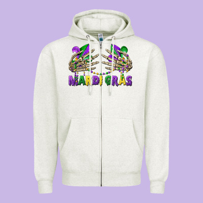 Mardi Gras Skeleton Hands Zipper Hoodie Designed By Cowgirlartshop
