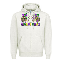 Oatmeal Heather mardi gras skeleton hands Zipper Hoodie - CowGirlArtShop