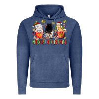 Vintage Denim meowy christmas cats coffee cups Vintage Hoodie - MaliasSmallBusiness