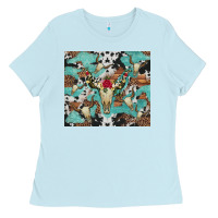 Baby Blue bull skull flowers cowhides and leopard Ladies Tee - Artiststas