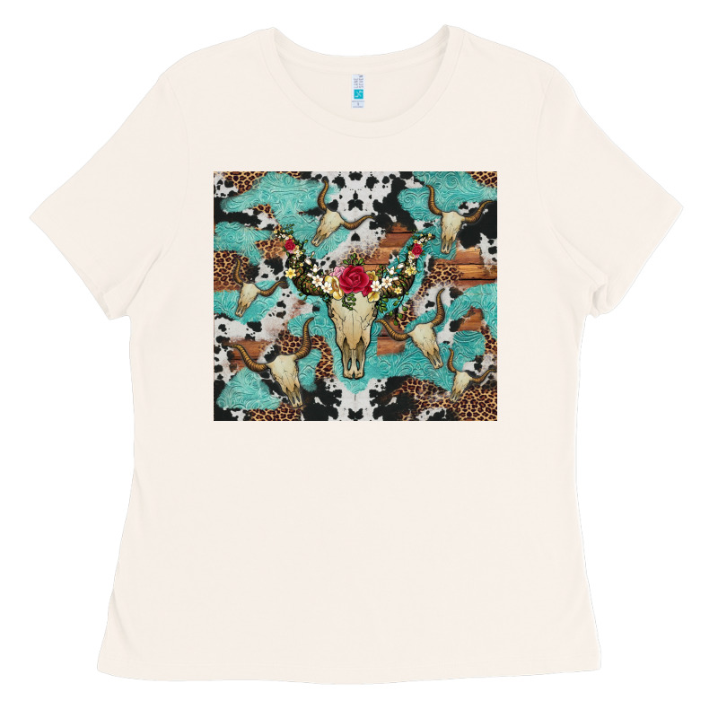Bull Skull Flowers Cowhides And Leopard Ladies Tee by Artiststas | Teevron