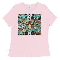 Bubblegum Pink bull skull flowers cowhides and leopard Ladies Tee - Artiststas