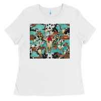 White bull skull flowers cowhides and leopard Ladies Tee - Artiststas