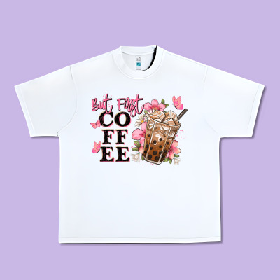But First Coffee Floral Urban Heavy Tee Designed By Jahusdesignshop