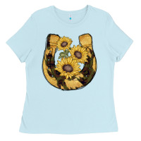 Baby Blue horseshoe sunflower camouflage Ladies Tee - AdoDesignShop