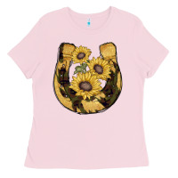 Bubblegum Pink horseshoe sunflower camouflage Ladies Tee - AdoDesignShop