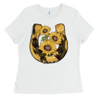 White horseshoe sunflower camouflage Ladies Tee - AdoDesignShop