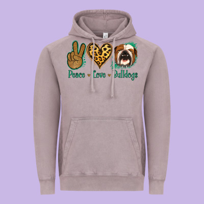 Peace Love Bulldog Vintage Hoodie Designed By Jasminsmagicworld