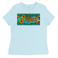 Baby Blue blessed turquoise gemstone cactus and sunflower licanse plate Ladies Tee - Artiststas