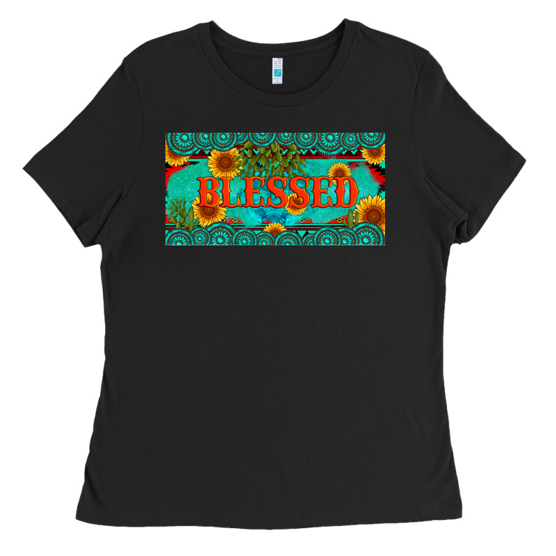 Blessed Turquoise Gemstone Cactus And Sunflower Licanse Plate Ladies Tee by Artiststas | Teevron