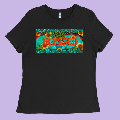 Blessed Turquoise Gemstone Cactus And Sunflower Licanse Plate Ladies Tee Designed By Artiststas