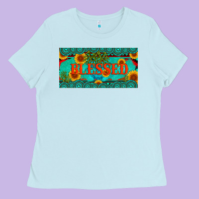 Blessed Turquoise Gemstone Cactus And Sunflower Licanse Plate Ladies Tee Designed By Artiststas