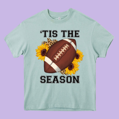 Tis The Season Football Sunflower Heavy Core Tee Designed By Adodesignshop