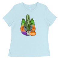 Baby Blue horseshoe halloween cactus Ladies Tee - AdoDesignShop