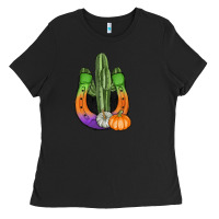 Black horseshoe halloween cactus Ladies Tee - AdoDesignShop