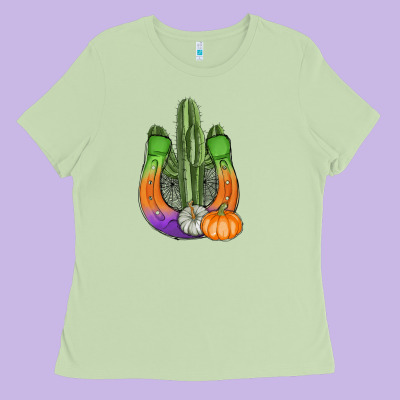 Horseshoe Halloween Cactus Ladies Tee Designed By Adodesignshop