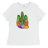 White horseshoe halloween cactus Ladies Tee - AdoDesignShop