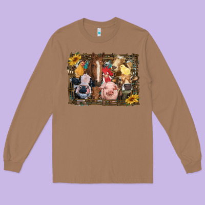 Western Farm Animals Long Sleeve Tee Designed By Ranaportraitstore