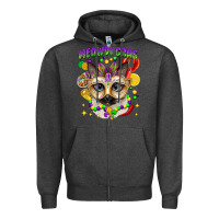 Charcoal Heather meowdi gras mardi gras cat Zipper Hoodie - CowGirlArtShop