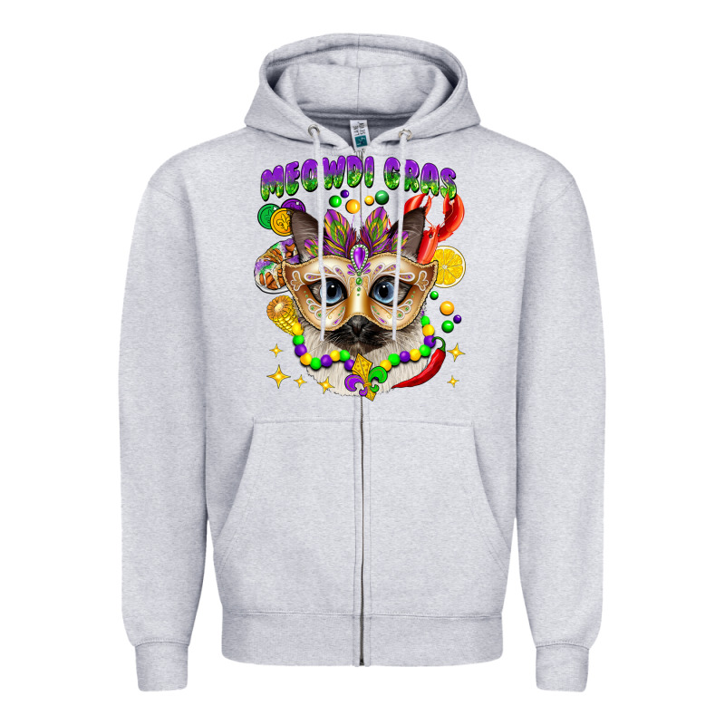 Meowdi Gras Mardi Gras Cat Zipper Hoodie by CowGirlArtShop | Teevron