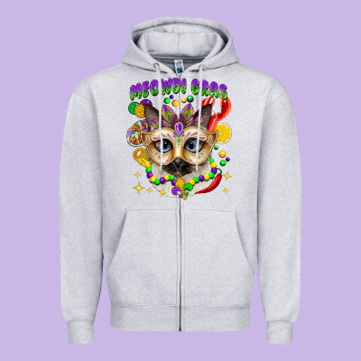 Meowdi Gras Mardi Gras Cat Zipper Hoodie Designed By Cowgirlartshop