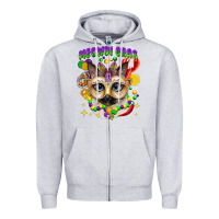 Heather Grey meowdi gras mardi gras cat Zipper Hoodie - CowGirlArtShop