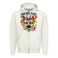 Oatmeal Heather meowdi gras mardi gras cat Zipper Hoodie - CowGirlArtShop