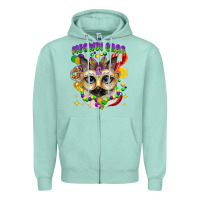 Seafoam meowdi gras mardi gras cat Zipper Hoodie - CowGirlArtShop