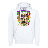 White meowdi gras mardi gras cat Zipper Hoodie - CowGirlArtShop