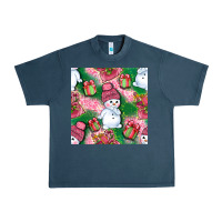 Midnight Navy cute snowman and gift box with leopard seamless pattern bbs Urban Heavy Tee - BundleAndBundleShop