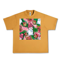 Peanut Butter cute snowman and gift box with leopard seamless pattern bbs Urban Heavy Tee - BundleAndBundleShop