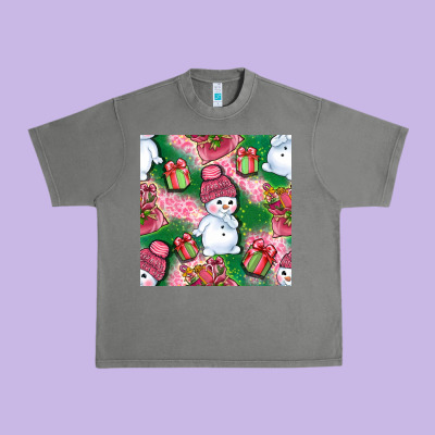 Cute Snowman And Gift Box With Leopard Seamless Pattern Bbs Urban Heavy Tee Designed By Bundleandbundleshop