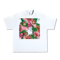 White cute snowman and gift box with leopard seamless pattern bbs Urban Heavy Tee - BundleAndBundleShop