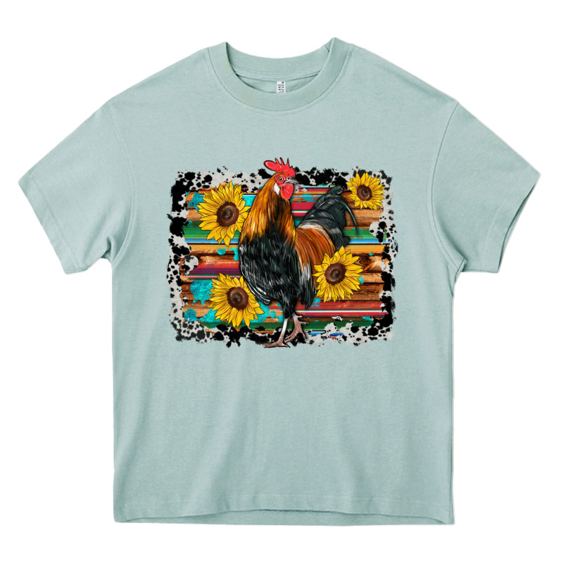Western Rooster Coop Animals Sunflowers Cowhide Serape Wooden Heavy Core Tee by Artiststas | Teevron