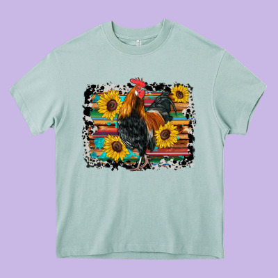 Western Rooster Coop Animals Sunflowers Cowhide Serape Wooden Heavy Core Tee Designed By Artiststas